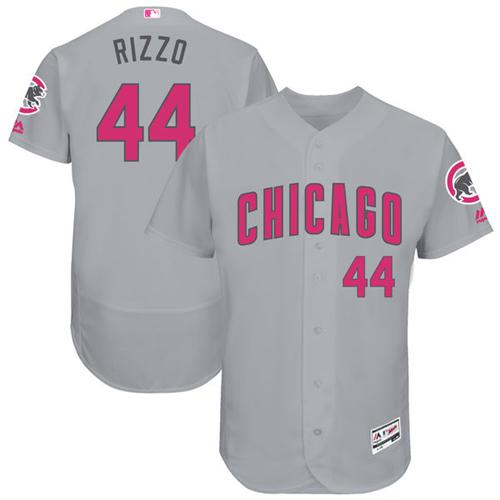 Cubs #44 Anthony Rizzo Grey Flexbase Authentic Collection Mother's Day Stitched MLB Jersey - Click Image to Close